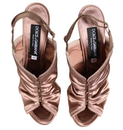 Dolce & Gabbana Bronze Satin Ruched Slingback Heels