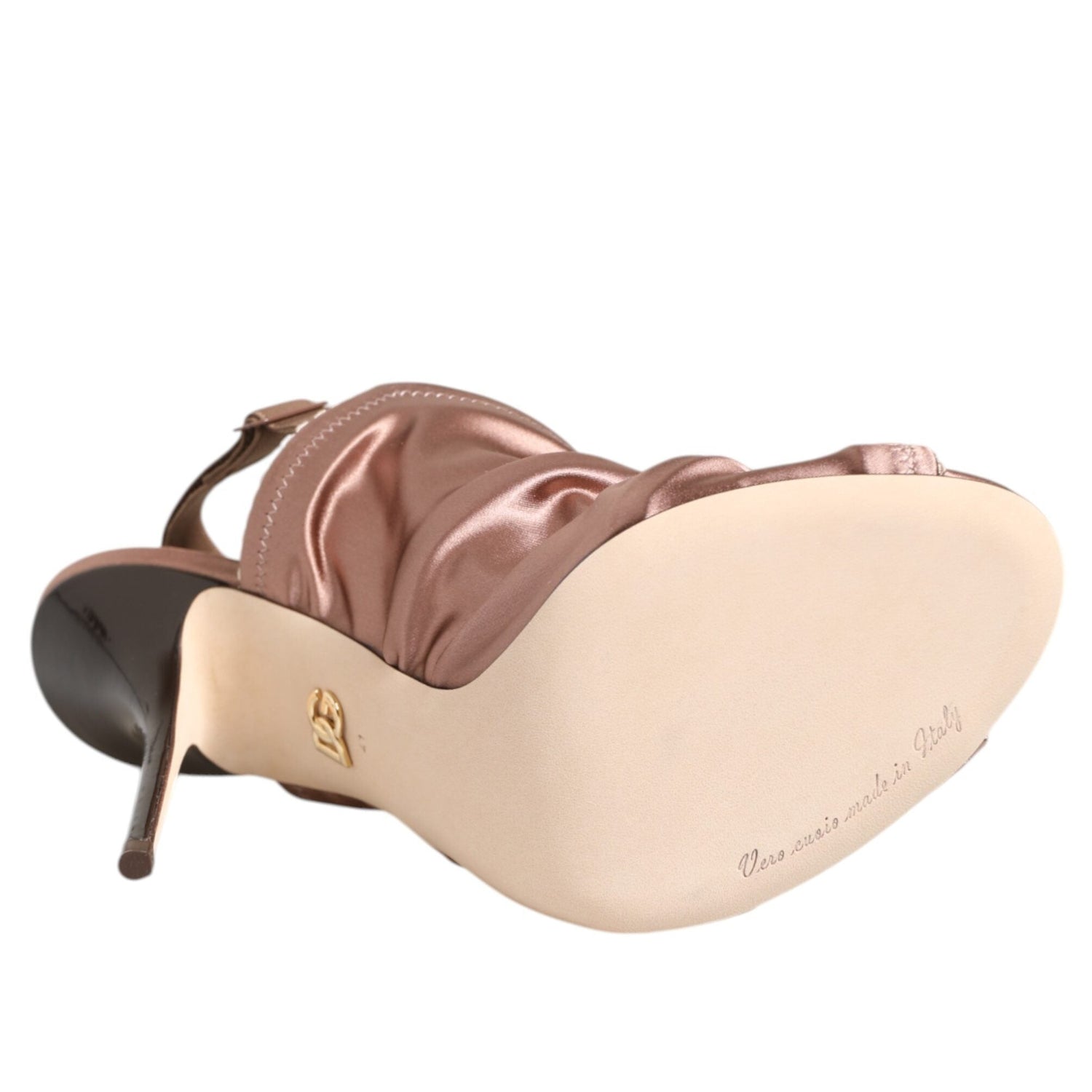 Dolce & Gabbana Bronze Satin Ruched Slingback Heels