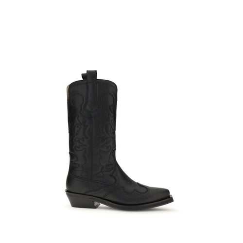 Ganni Black Recycled Leather Lace-Up Boots
