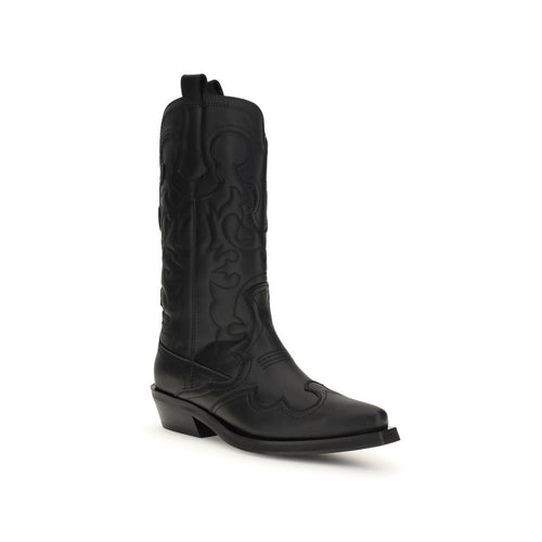 Ganni Black Recycled Leather Lace-Up Boots