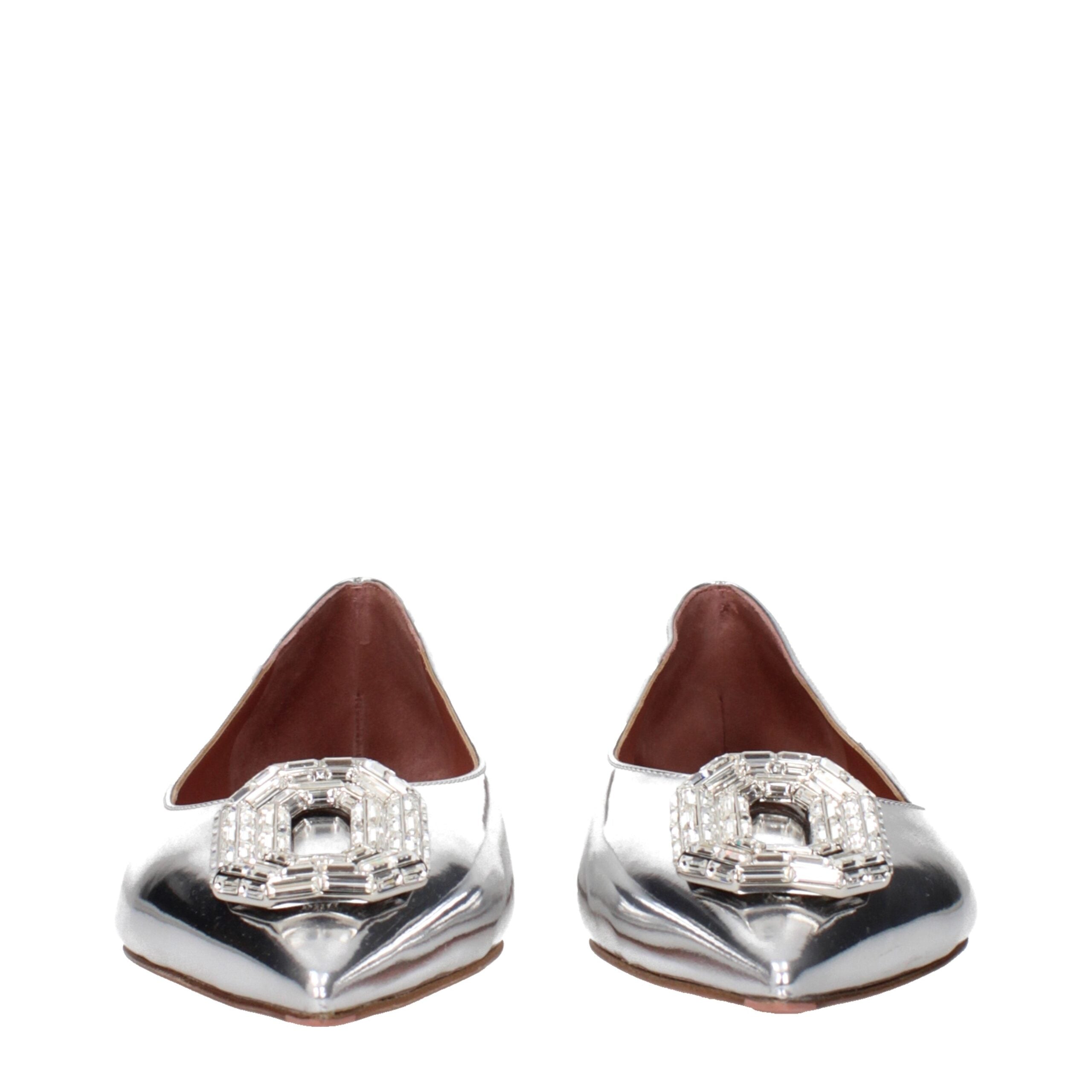 Amina Muaddi Silver Ballet Flats