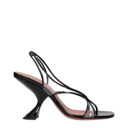 Amina Muaddi Black Leather Sandals
