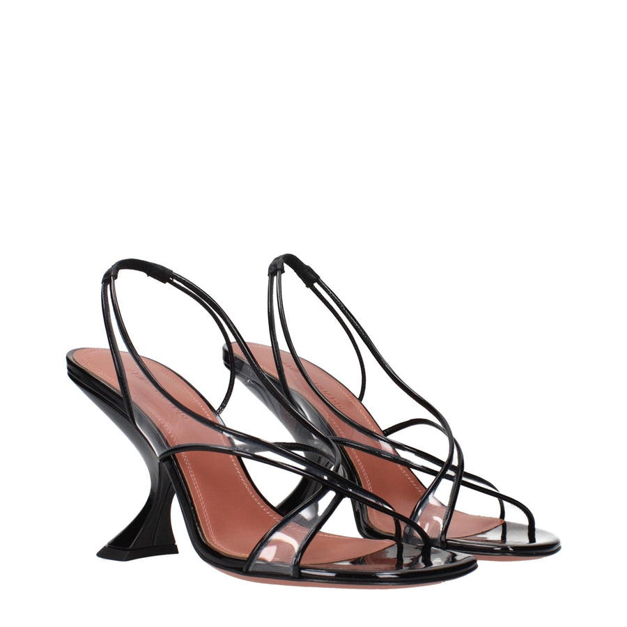 Amina Muaddi Black Leather Sandals
