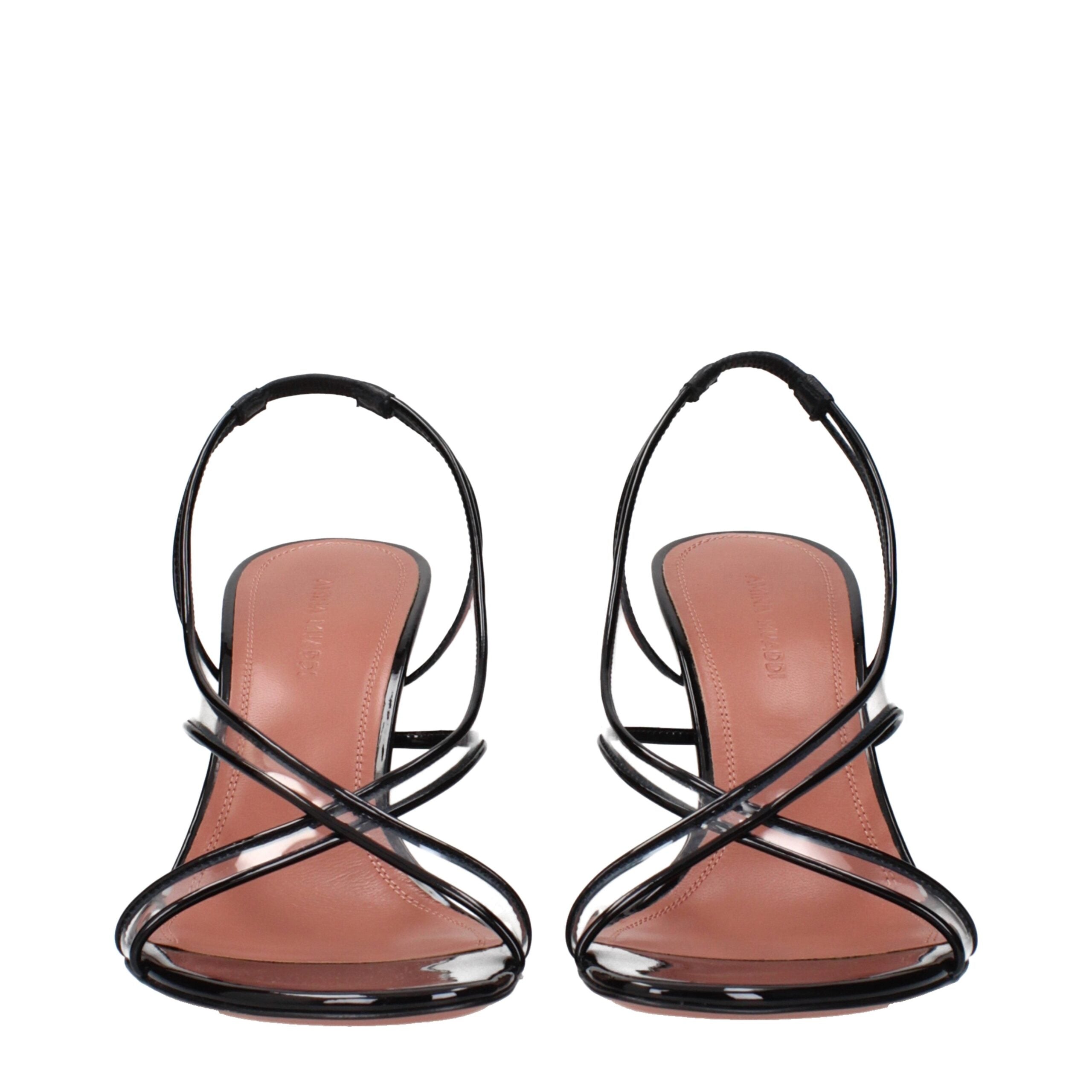 Amina Muaddi Black Leather Sandals