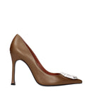 Amina Muaddi Brown Leather High Heel Pumps