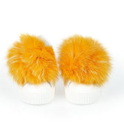 Mr&Mrs Italy White Textile Women Sneaker With Real Fur Pom Poms