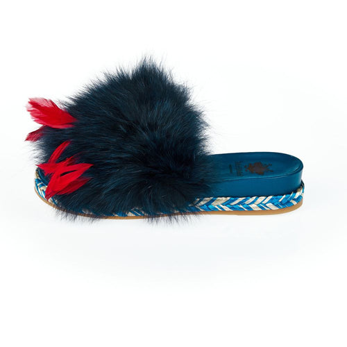 Mr&Mrs Italy Blue Lamb Leather Women Sandal