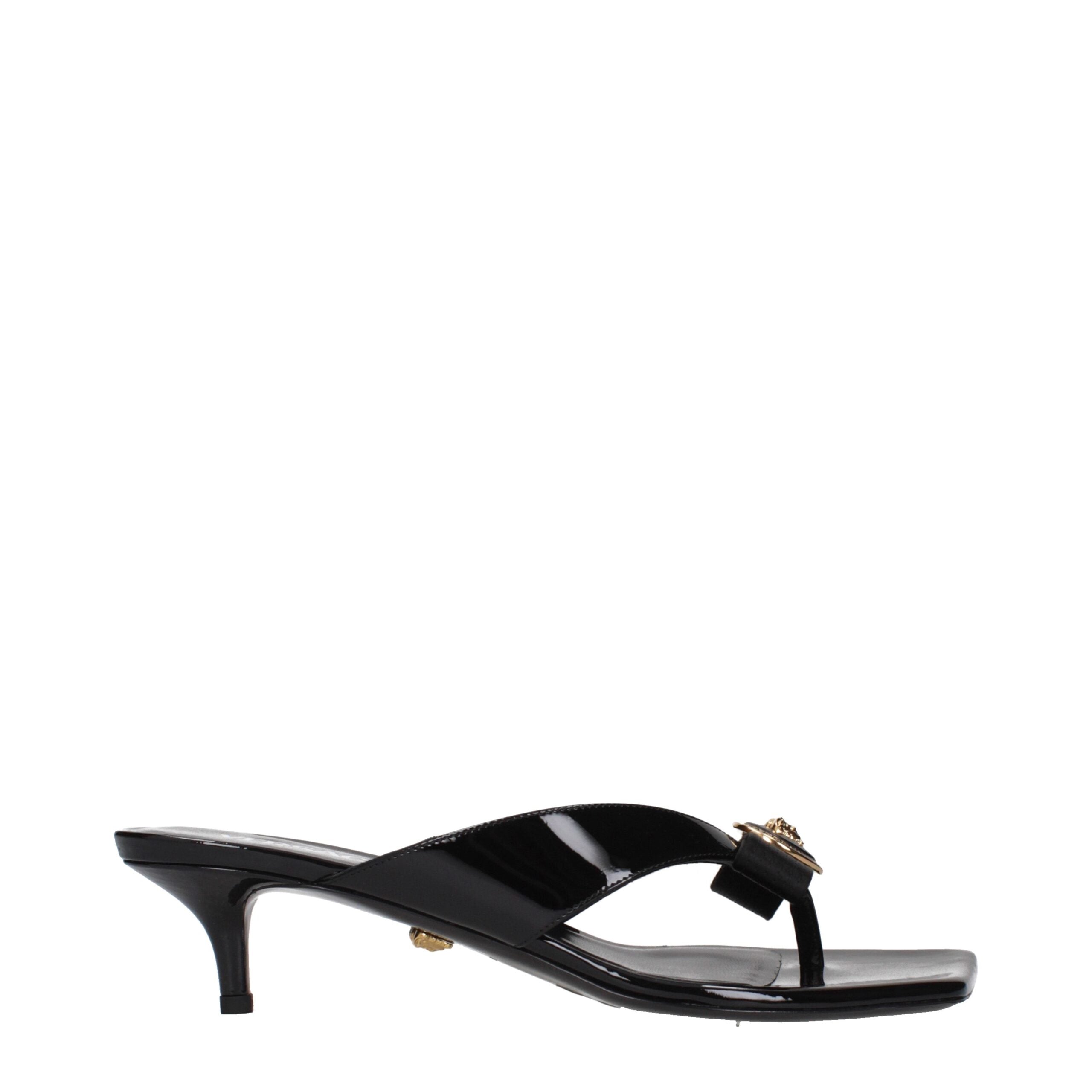 Versace Black Leather Stiletto Sandals