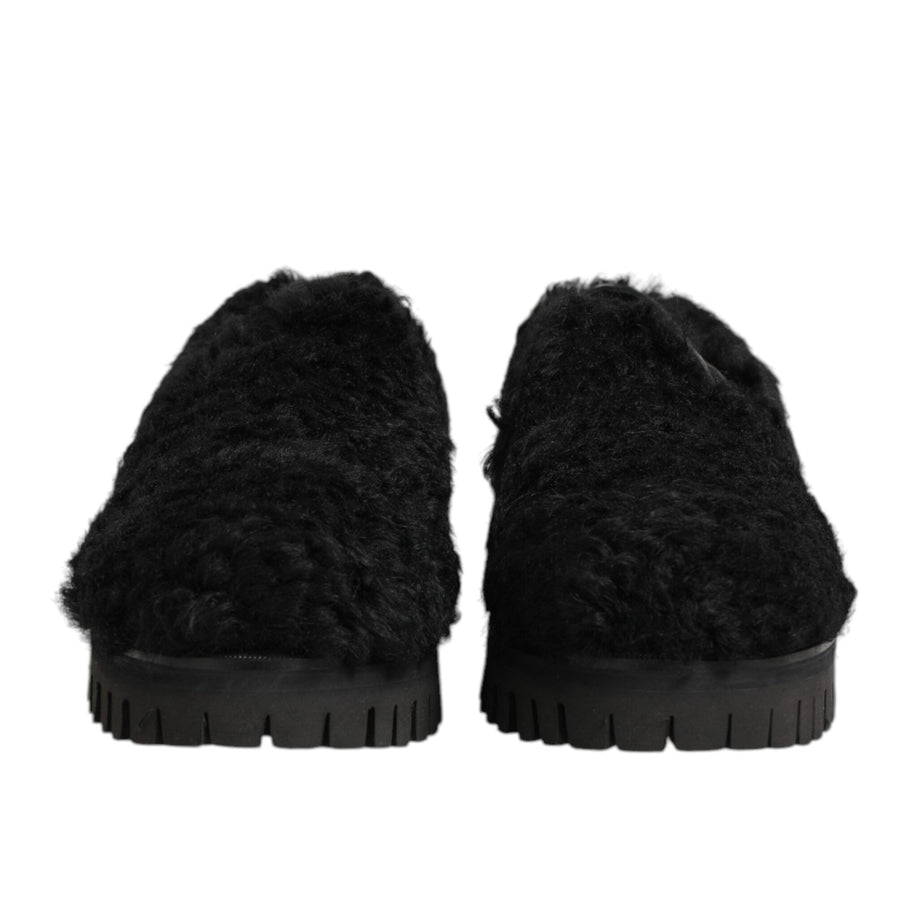 Dolce & Gabbana Black Fur Men's Slippers