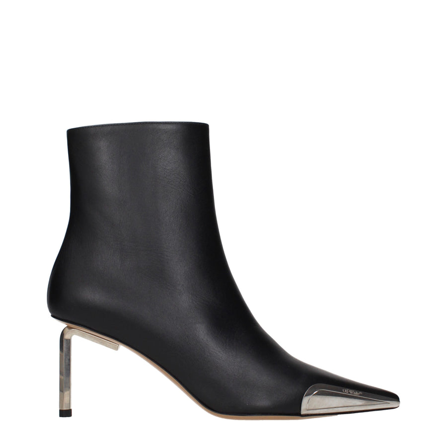 Off-White Black Leather Ankle Boots