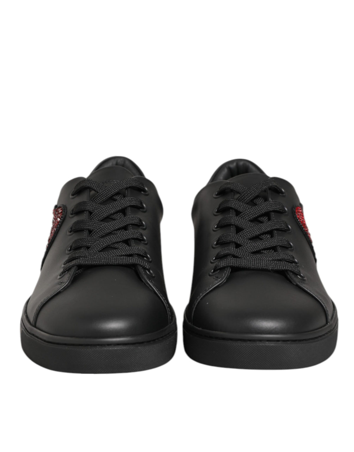 Dolce & Gabbana Black Leather Crystal Heart Sneakers  Shoes