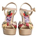 Dolce & Gabbana Beige Floral Ankle Strap Wedge