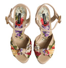 Dolce & Gabbana Beige Floral Ankle Strap Wedge