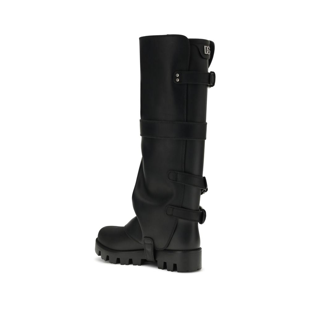 Dolce & Gabbana Black Leather Biker Boots