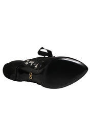 Dolce & Gabbana Black Floral High Heels LACE-UPS Pumps Shoes