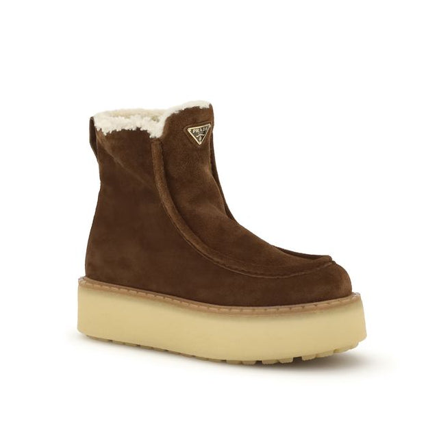 Prada Brown Calf Leather Bos Ankle Boots