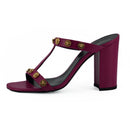 Versace Elegant Purple Calf Leather High Sandals