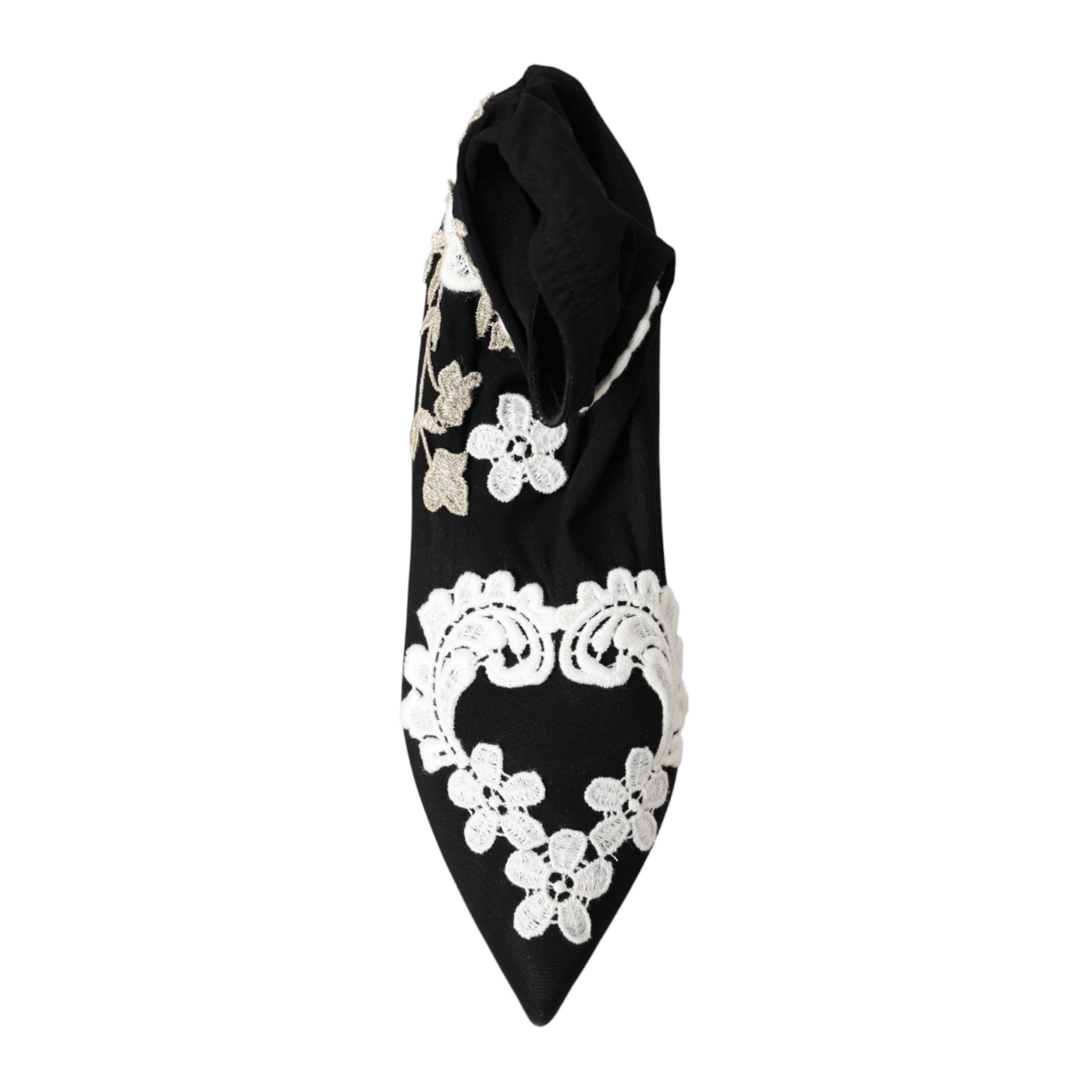 Dolce & Gabbana Black White Embroidery Slip On Boots Shoes