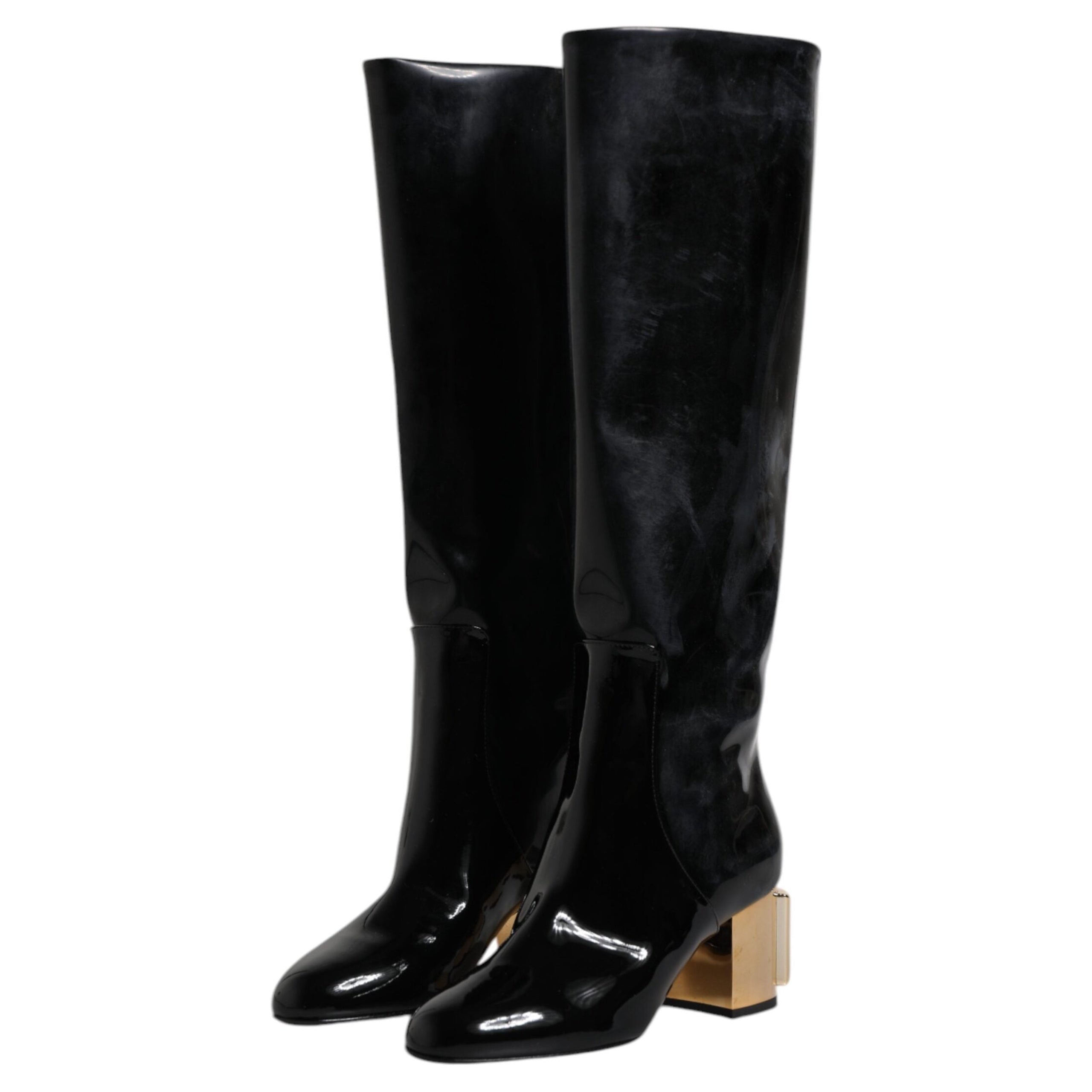 Dolce & Gabbana Black Patent Leather Vally High Boots