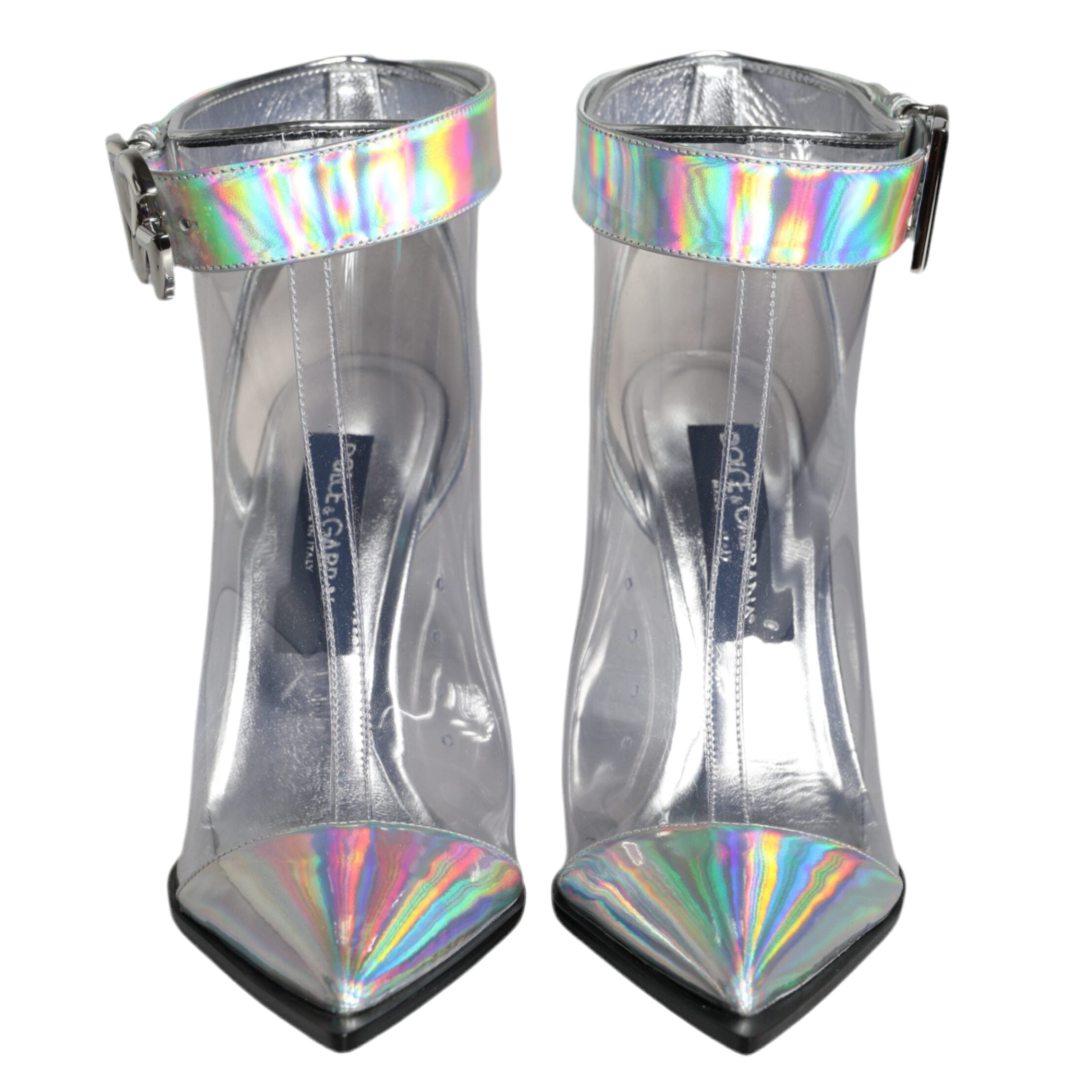 Dolce & Gabbana Silver Iridescent PVC Pointed Short Boots Shoes