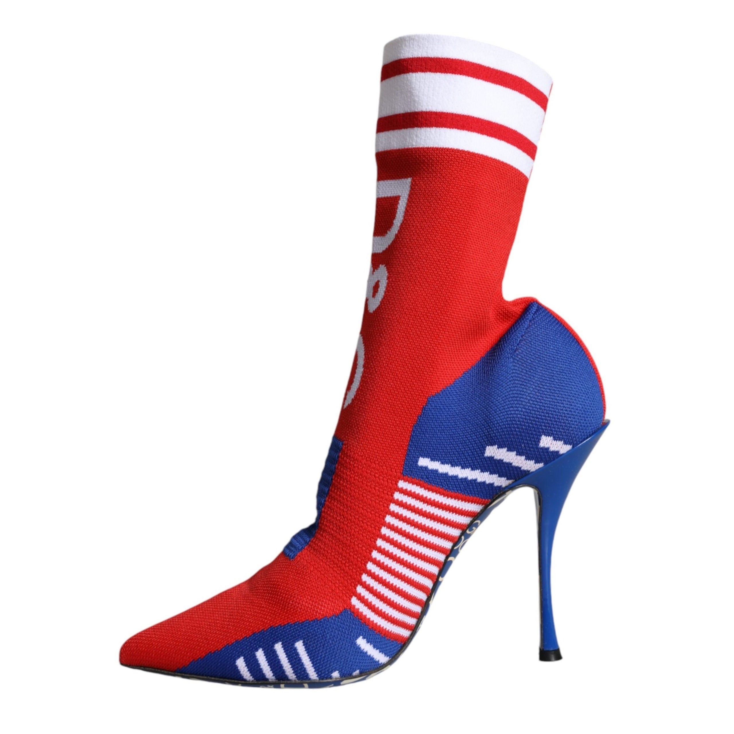 Dolce & Gabbana Red Blue Stretch Sock Style Ankle Boots Logo Shoes