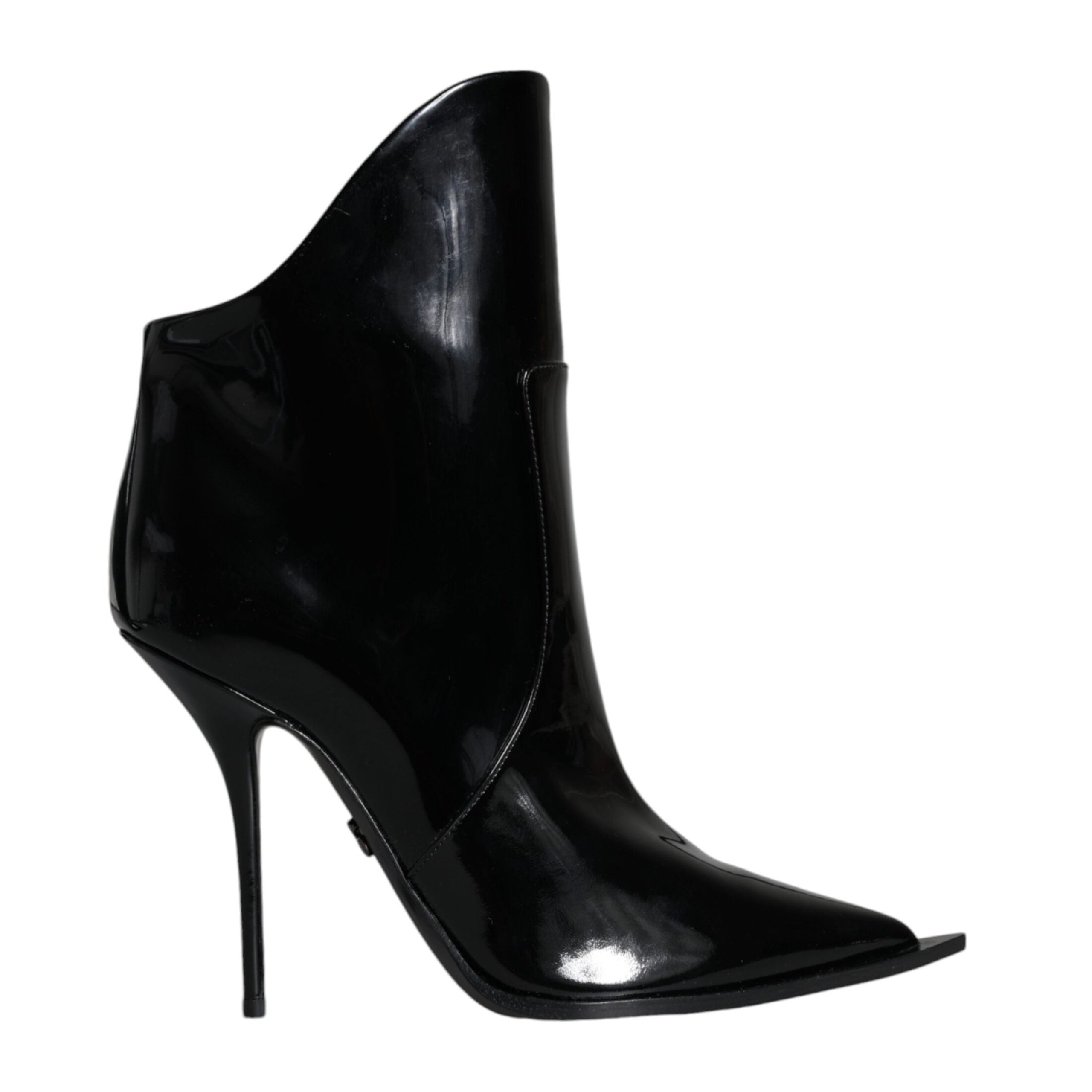 Dolce & Gabbana Black Patent Leather Pointed Ankle Boots Shoes