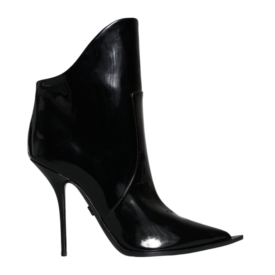 Dolce & Gabbana Black Patent Leather Pointed Ankle Boots