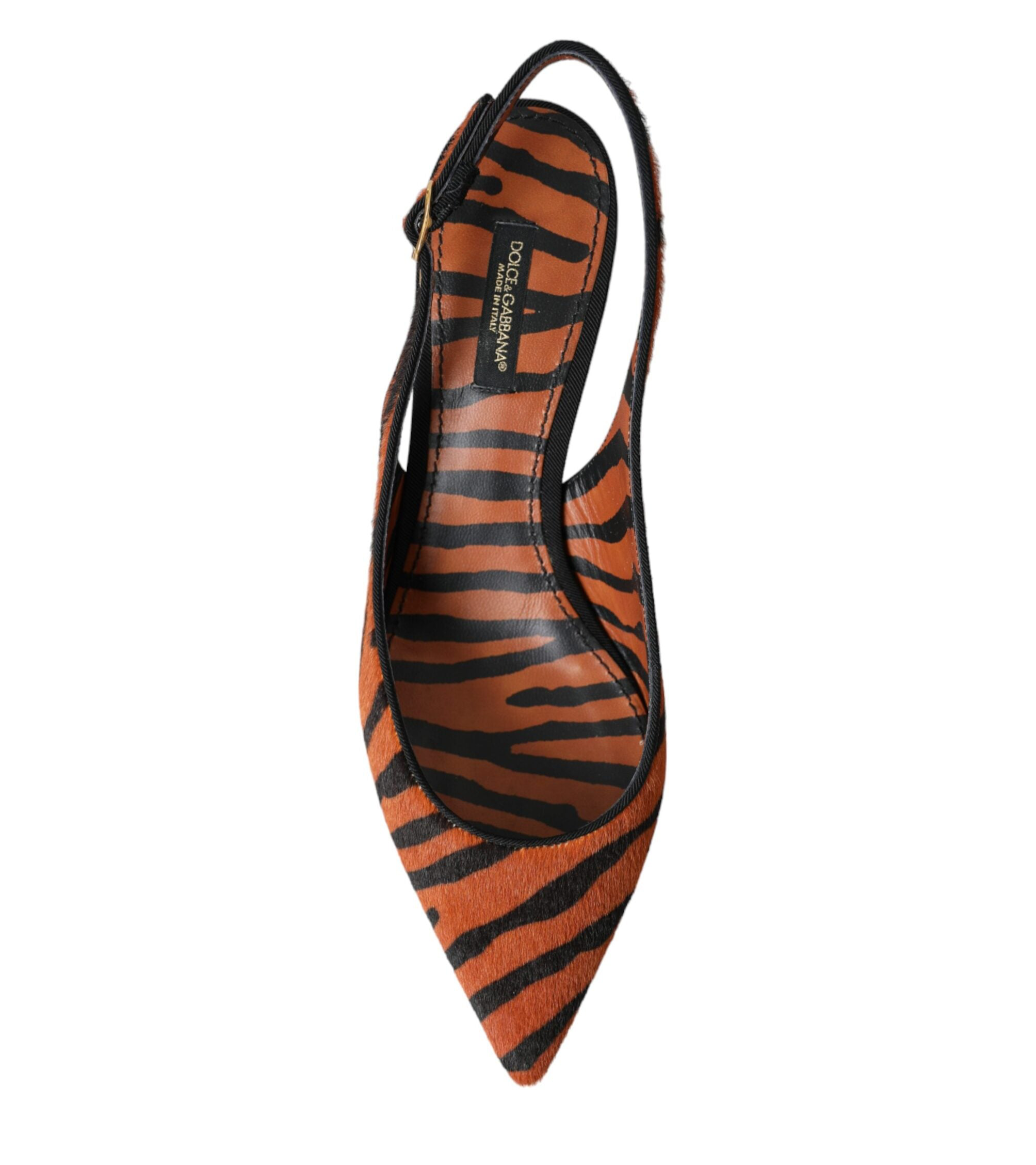 Dolce & Gabbana Black Orange Zebra Leather Slingbacks Shoes