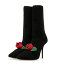 Dolce & Gabbana Black Stiletto Booties with Rose Detail
