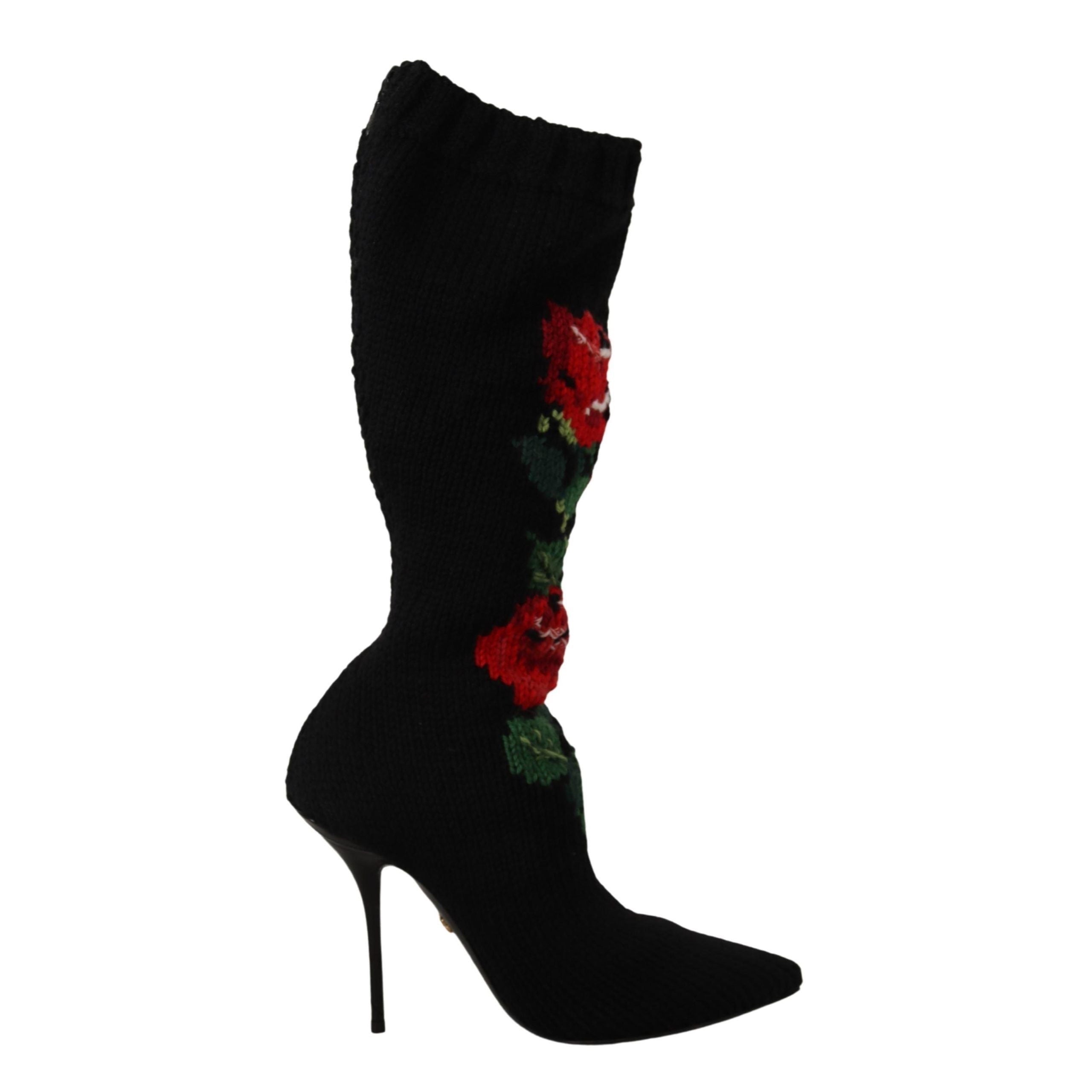 Dolce & Gabbana Elegant Boots with Red Roses Detail