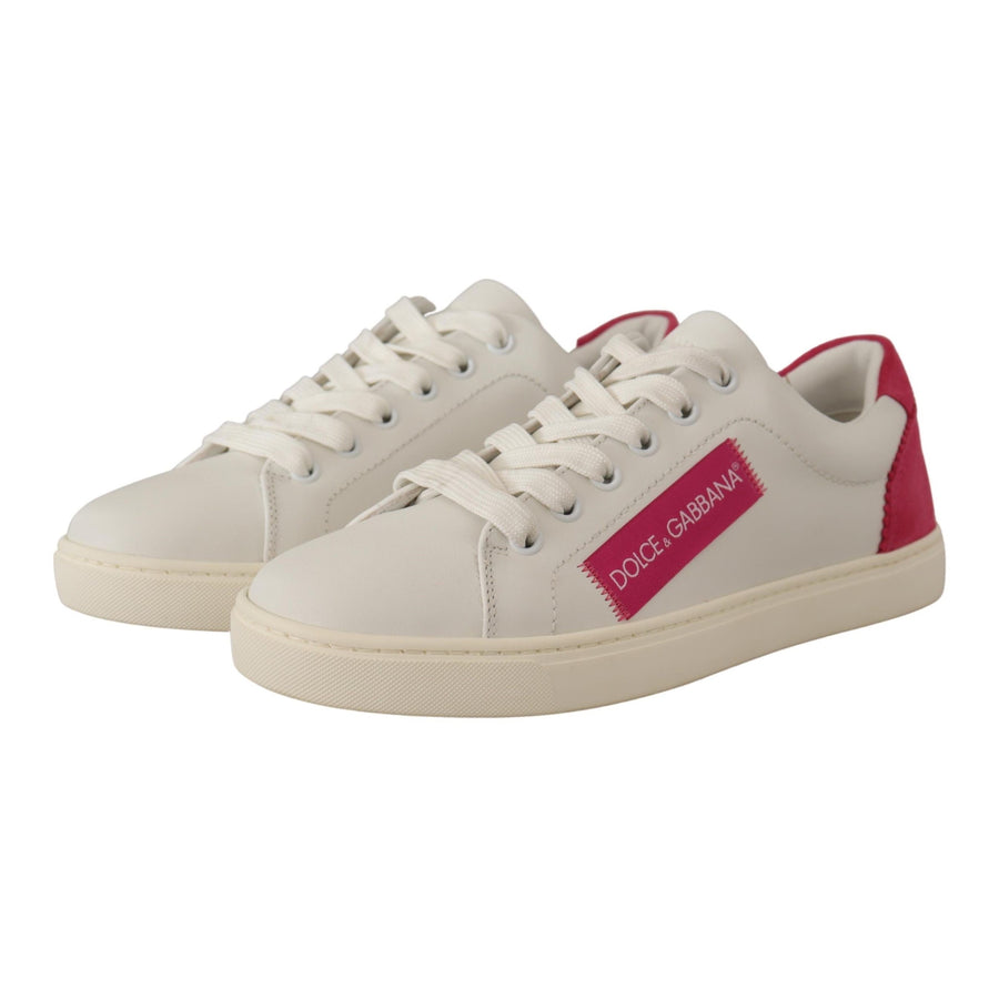 Dolce & Gabbana White & Pink Leather Women’s Sneakers