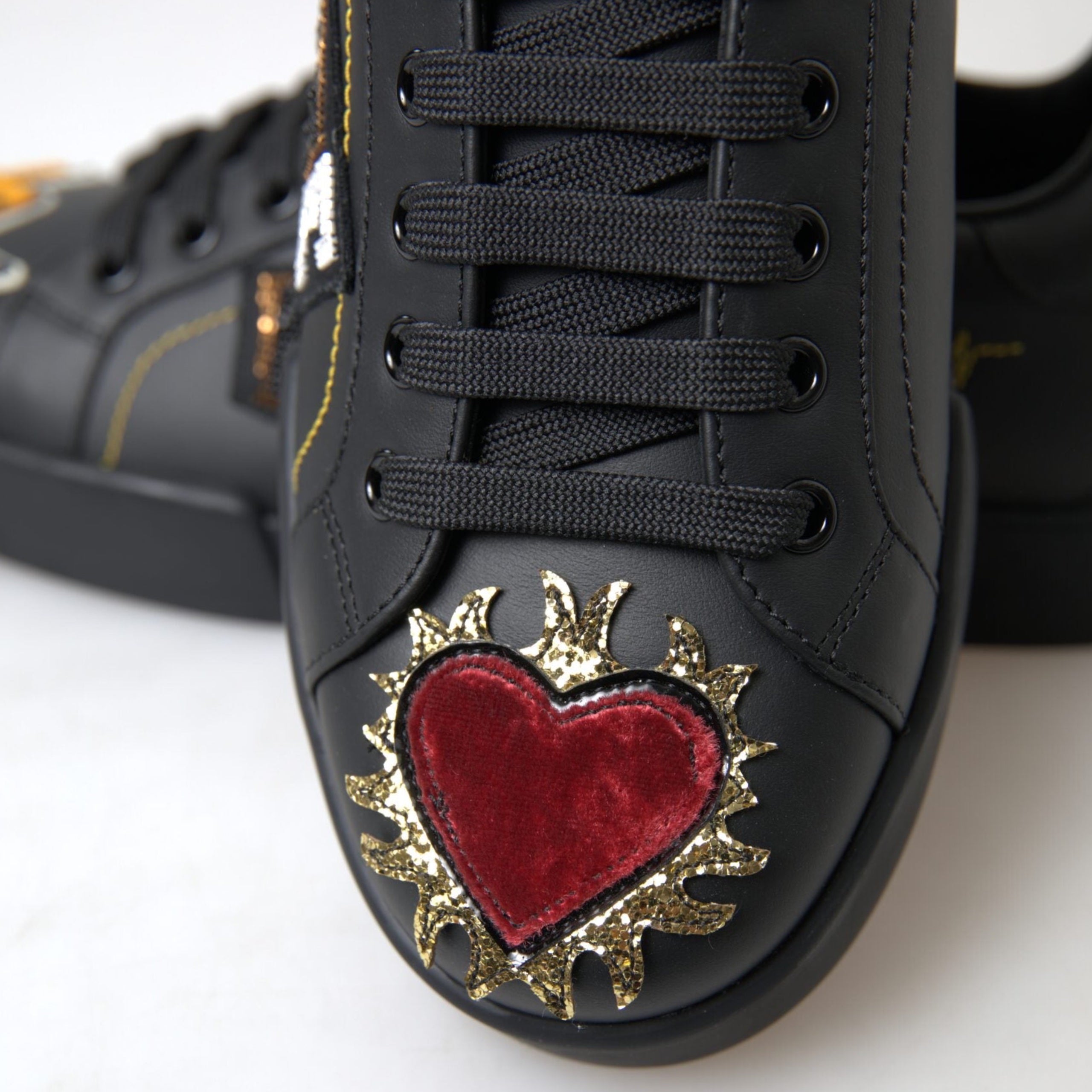 Dolce & Gabbana Elegant Portofino Leather Sneakers - Black Multicolor