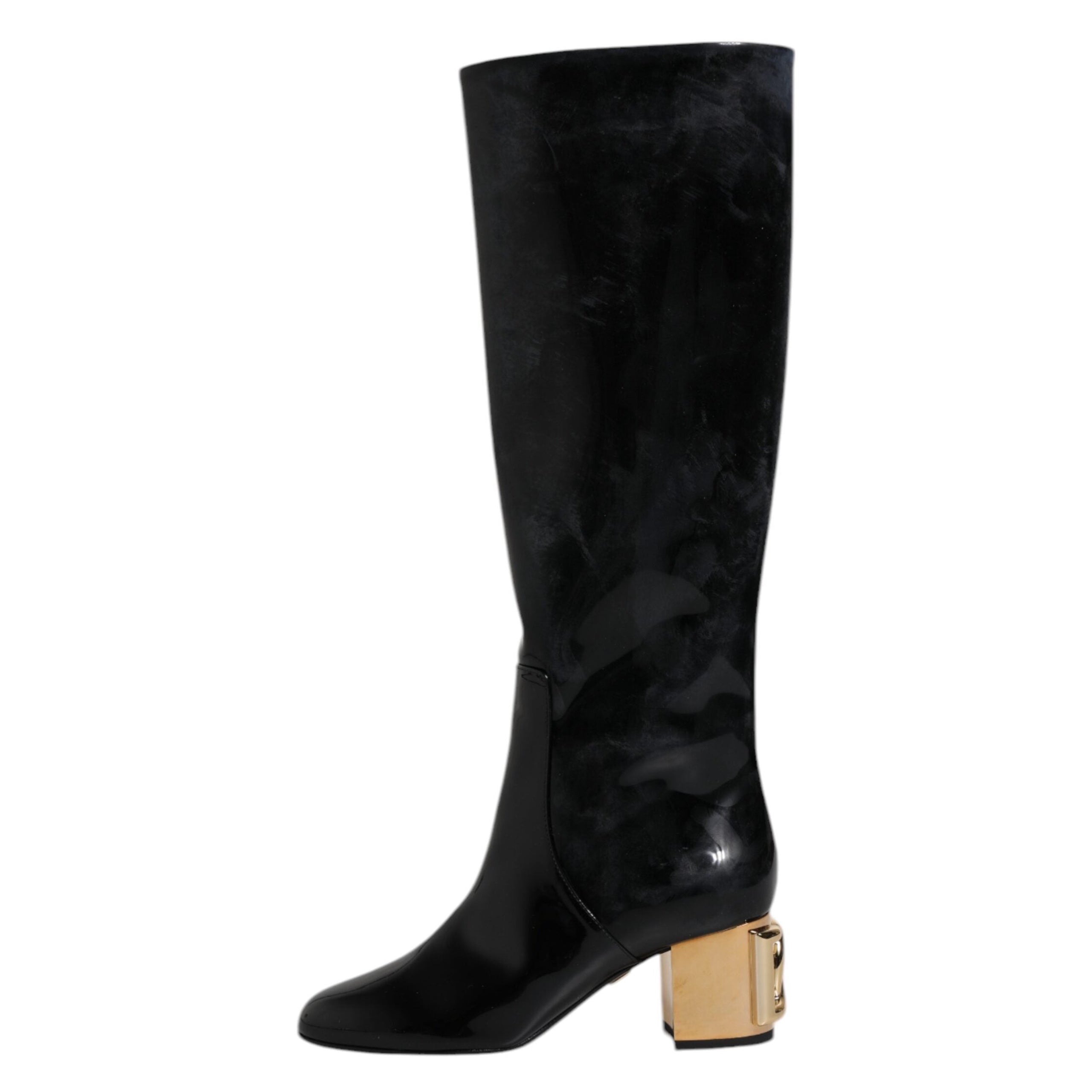 Dolce & Gabbana Black Patent Leather Vally High Boots