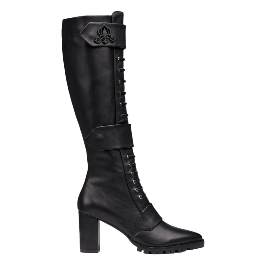 Michaela V Aspen Marta black Italian leather knee-high boots - front view