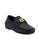 Versace Elegant Navy Blue Calf Leather Loafers