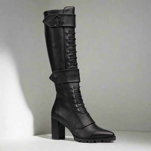 Michaela V Aspen Marta black leather boots - side profile