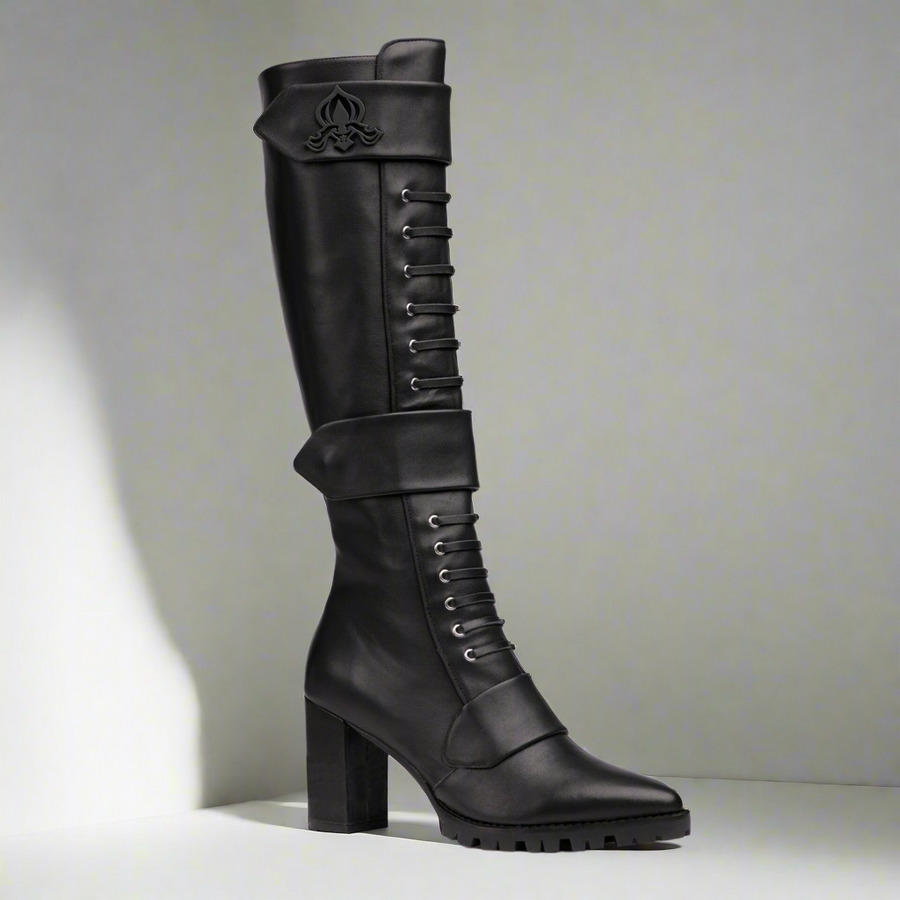 Michaela V Aspen Marta black leather boots - side profile