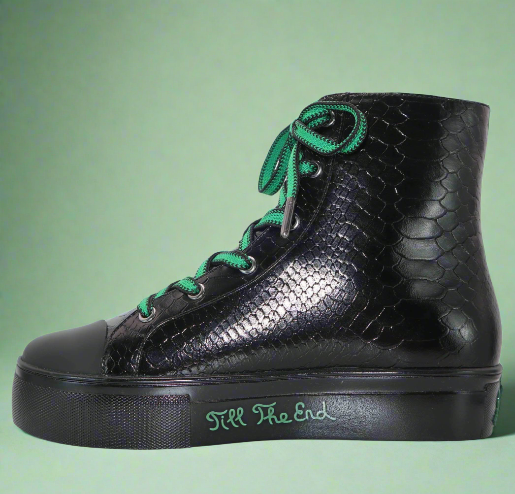 Michaela V Lucra black leather slip-on sneakers - side profile