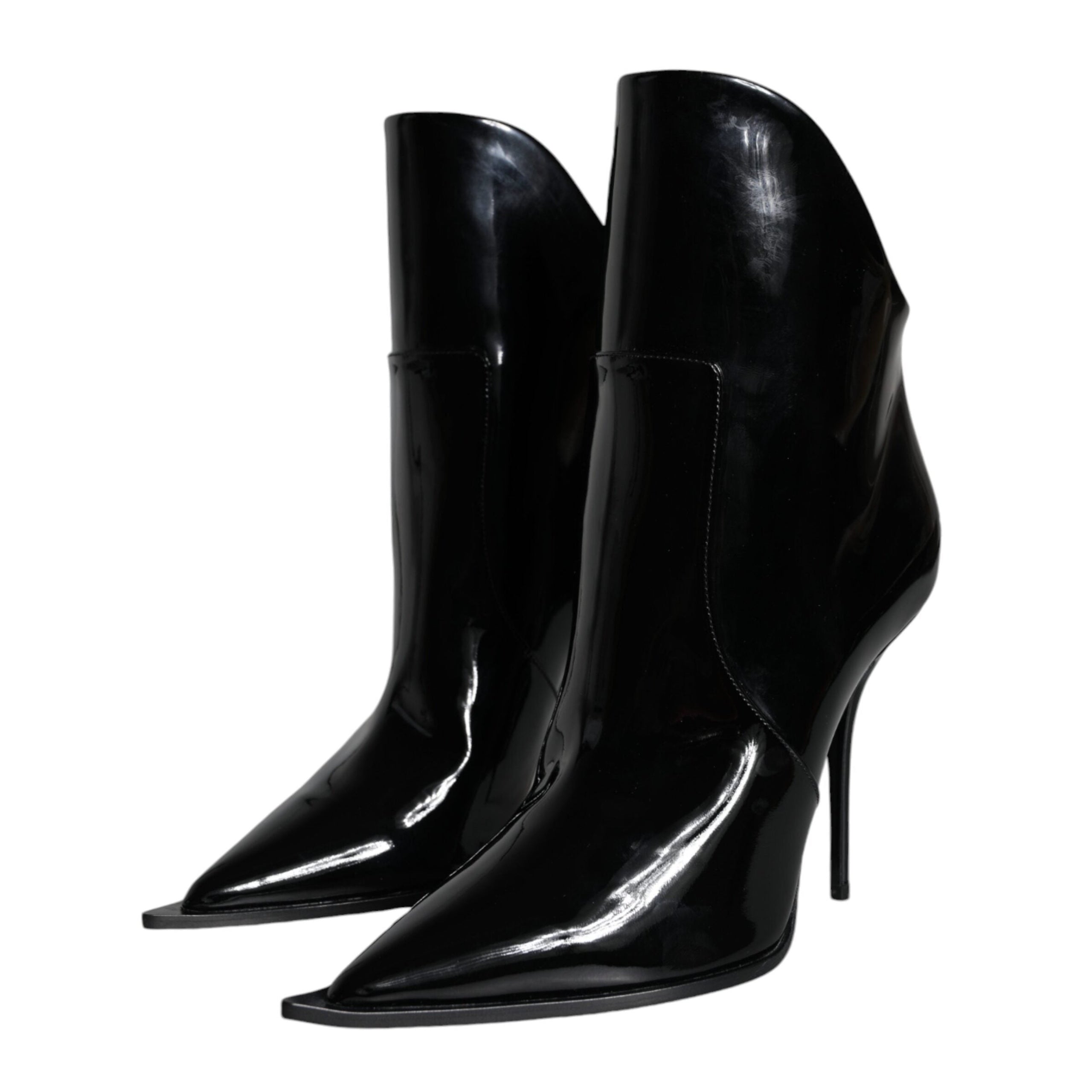 Dolce & Gabbana Black Patent Leather Pointed Ankle Boots Shoes