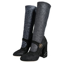 Dolce & Gabbana Black Crystal Mary Janes Booties Shoes