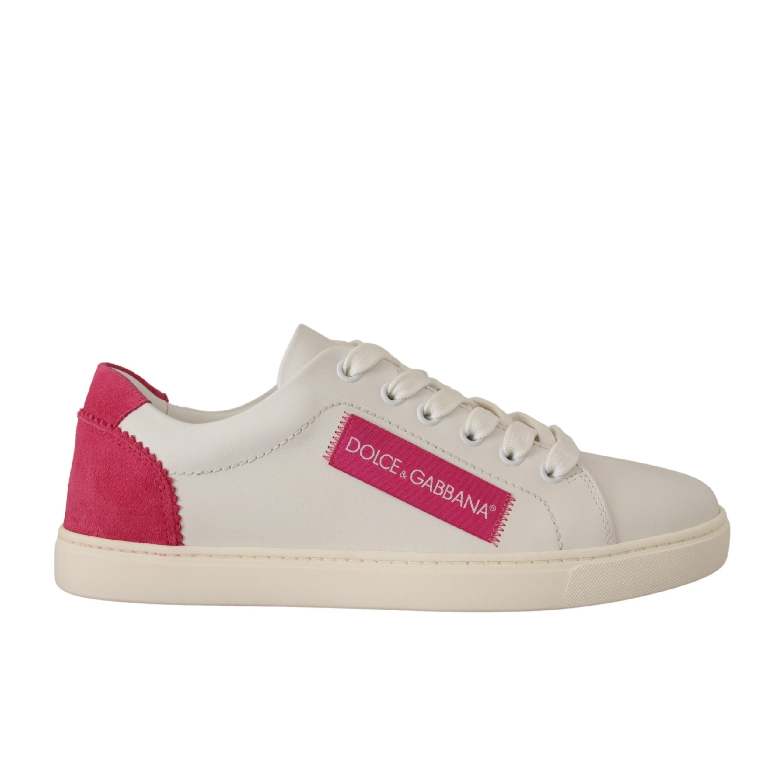 Dolce & Gabbana White & Pink Leather Women’s Sneakers