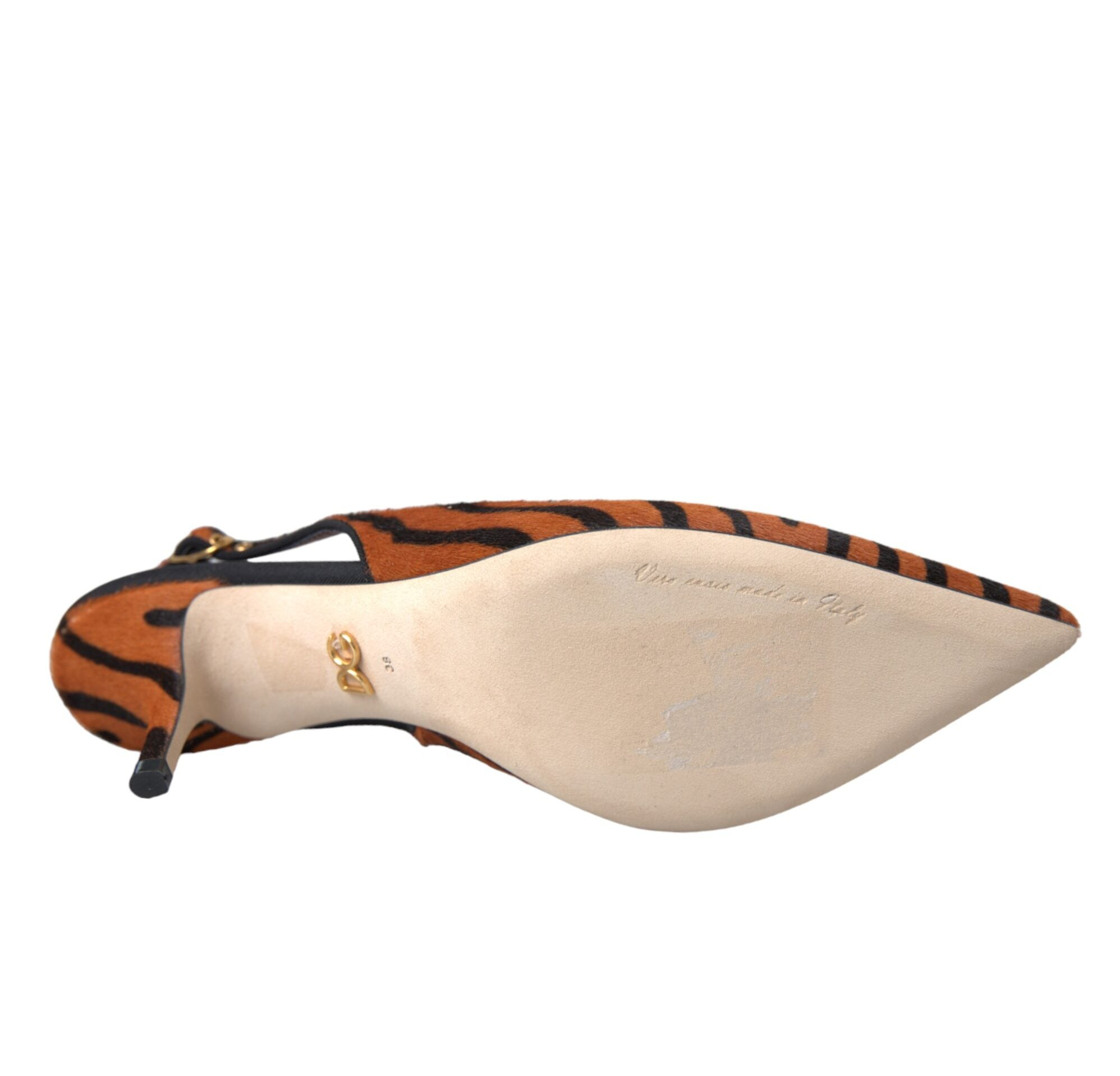 Dolce & Gabbana Black Orange Zebra Leather Slingbacks Shoes