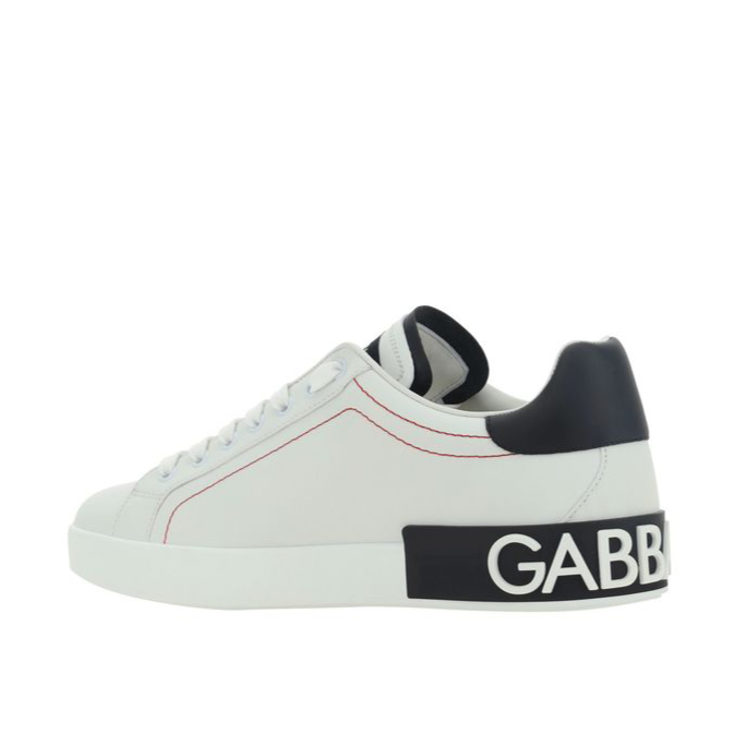 Dolce & Gabbana White Men’s Sneakers with Black Detailing & Red Stitching