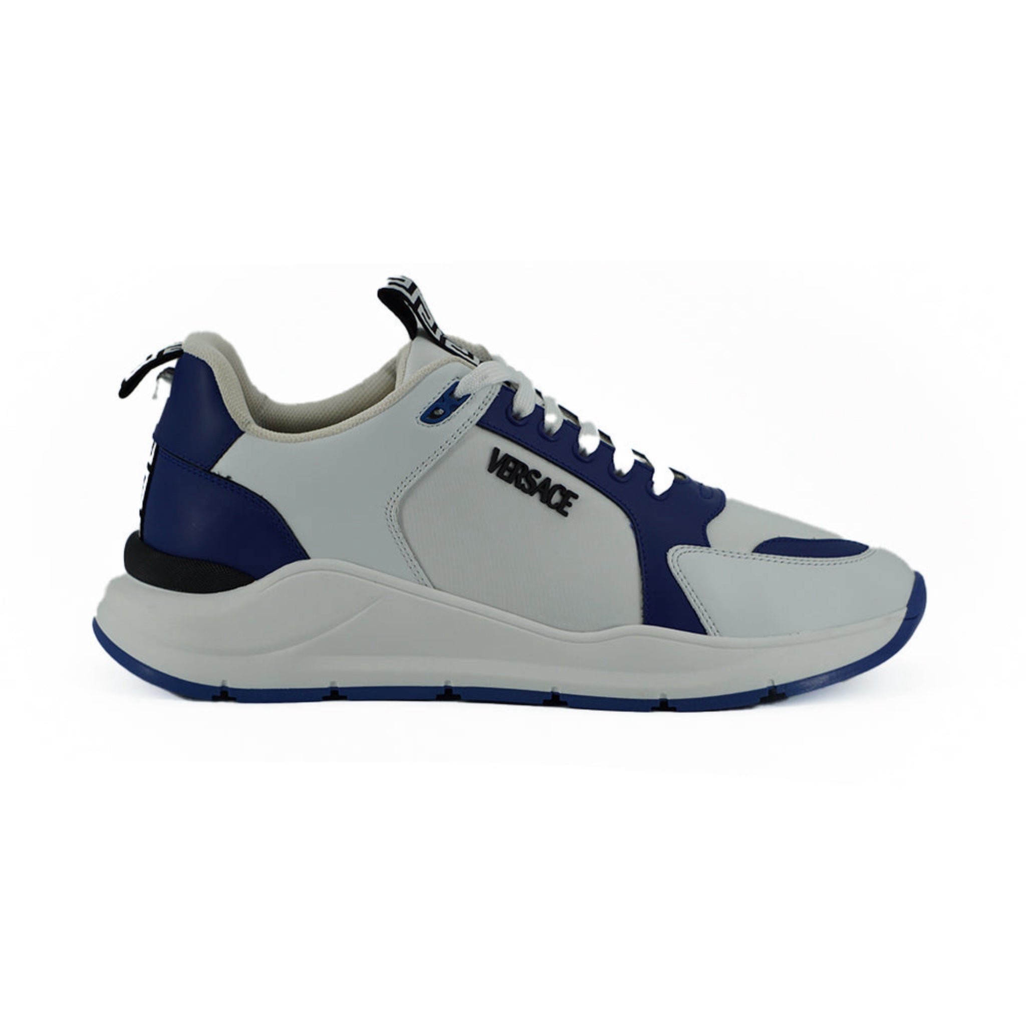 Versace Elegant Blue and White Leather Sneakers