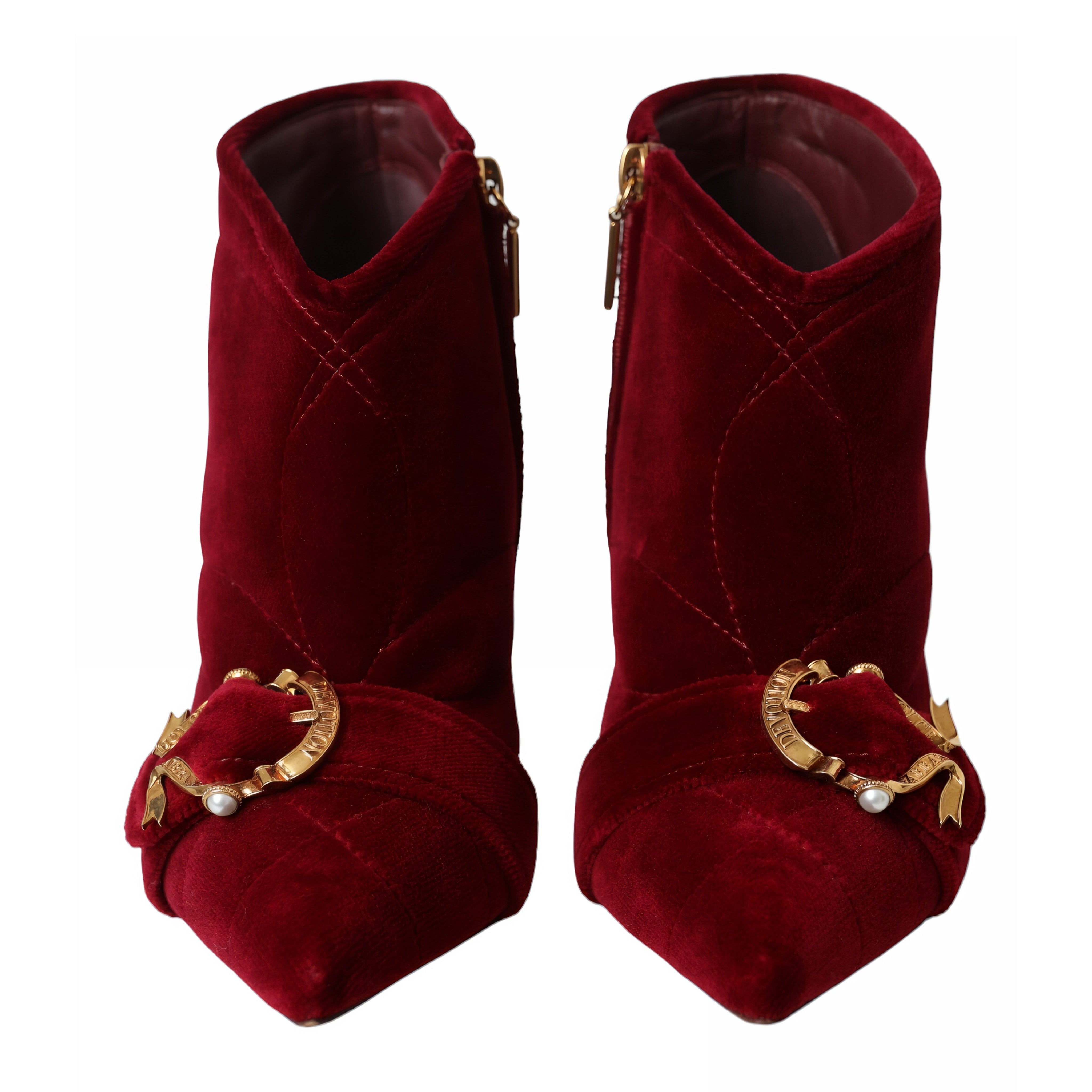 Dolce & Gabbana Dark Red Velvet Devotion Buckle Boots