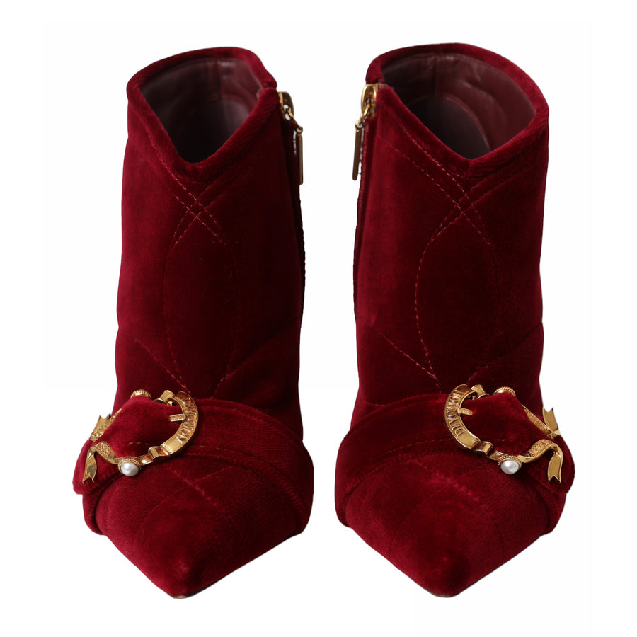 Dolce & Gabbana Dark Red Velvet Devotion Buckle Boots