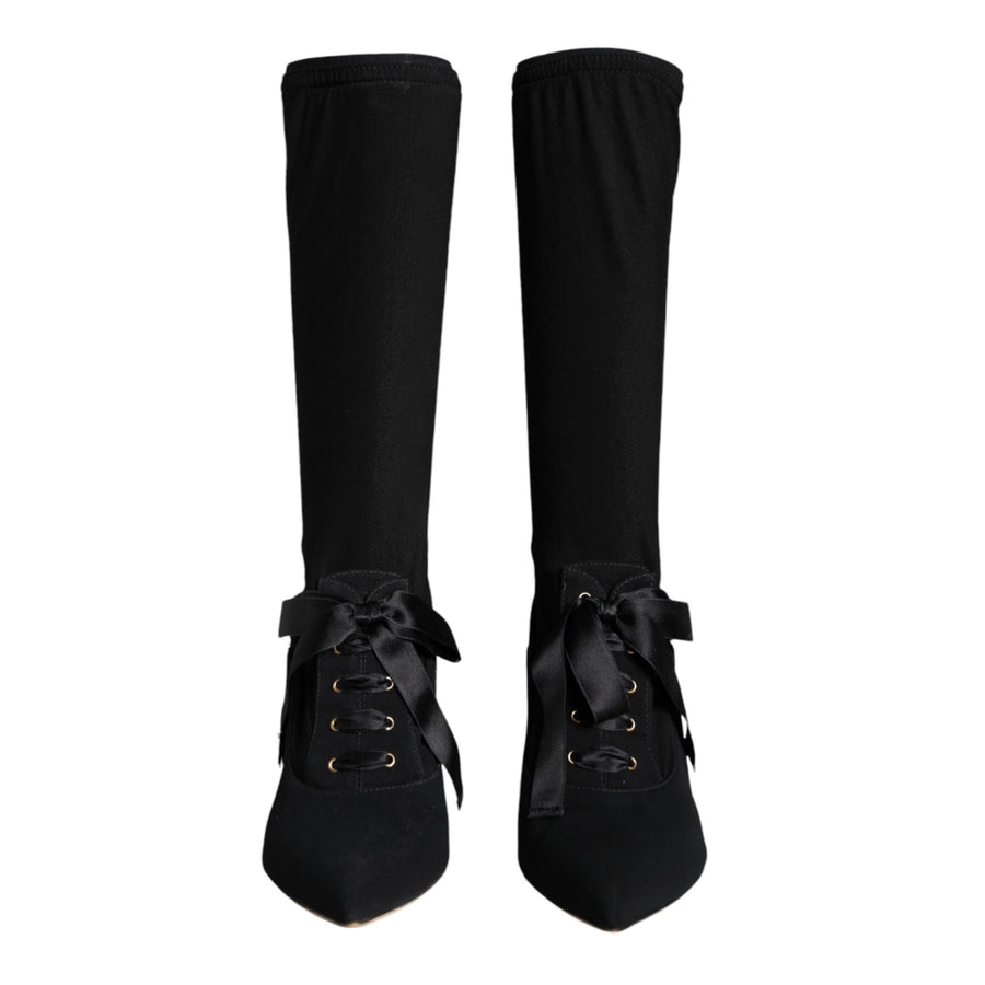 Dolce & Gabbana black lace-up stiletto boots - side profile
