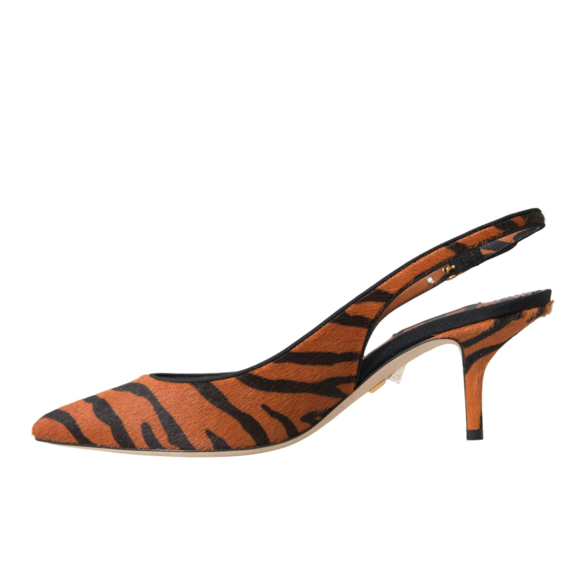 Dolce & Gabbana Black Orange Zebra Leather Slingbacks Shoes