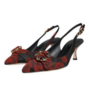 Dolce & Gabbana Black Red Floral Crystal Heel Slingback Shoes