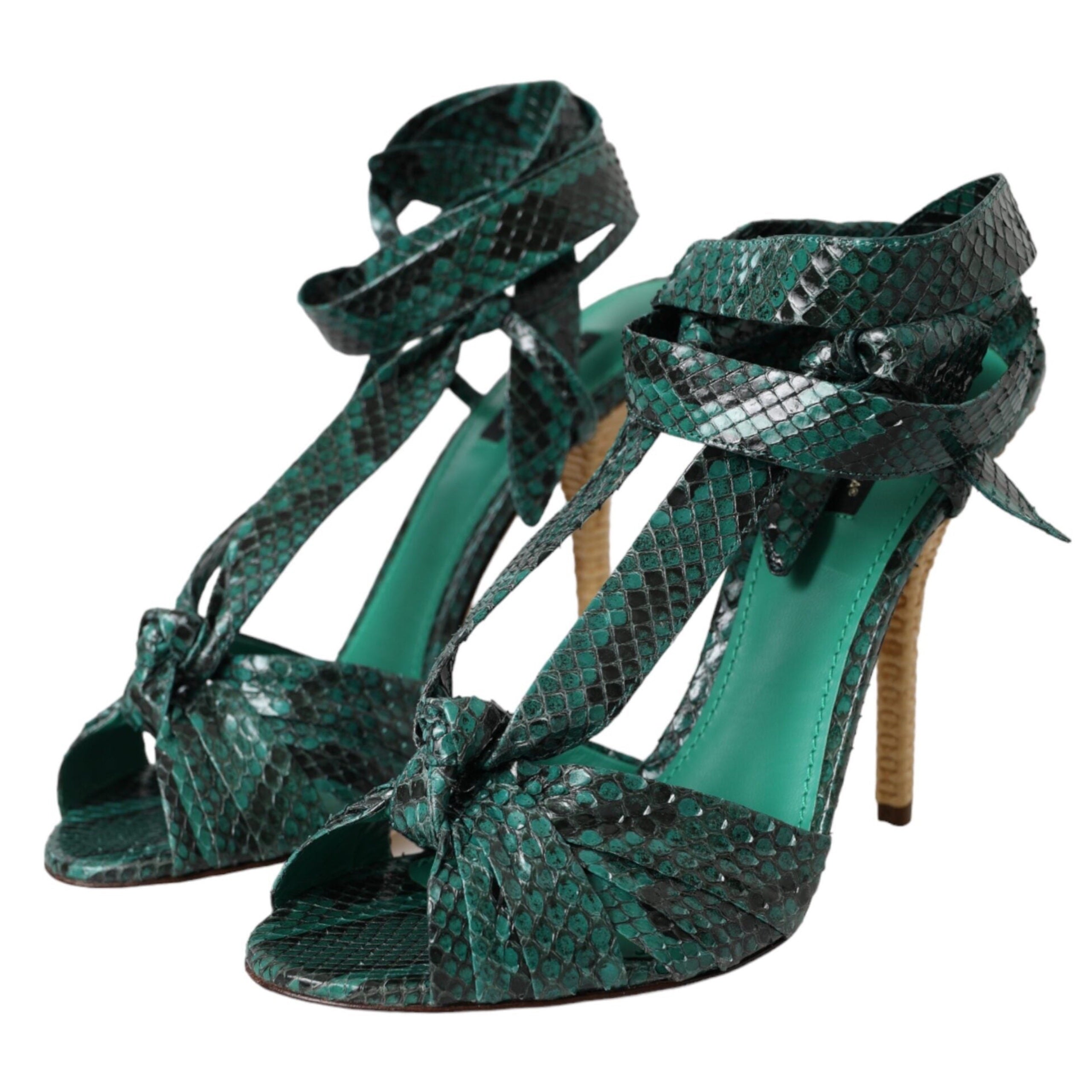 Dolce & Gabbana Green Exotic Leather Heels Sandals Shoes